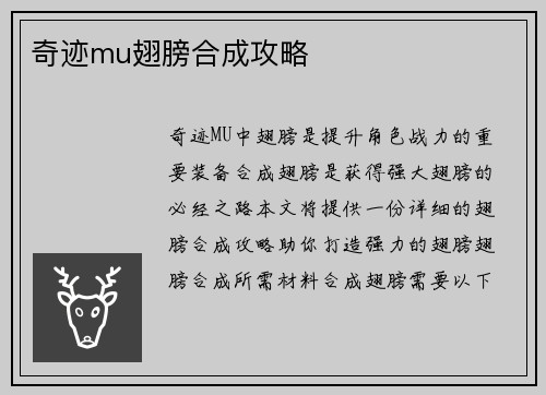 奇迹mu翅膀合成攻略