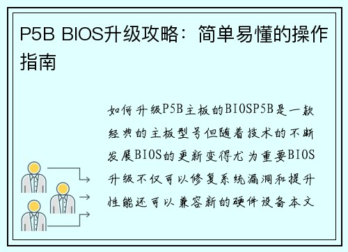 P5B BIOS升级攻略：简单易懂的操作指南