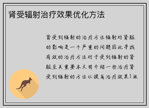 肾受辐射治疗效果优化方法